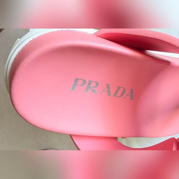 Prada Lug Sole Thong Sandals Flip flops Bubblegum Pink Size 36 US 6 Buckle - Picture 7 of 15